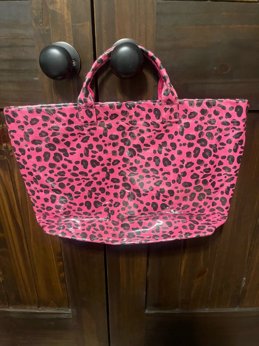 Pink Leopard Print Tote Bag with Short Handles - Picture 2 of 2